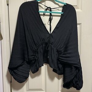 Black Ruched Puff Sleeve Blouse